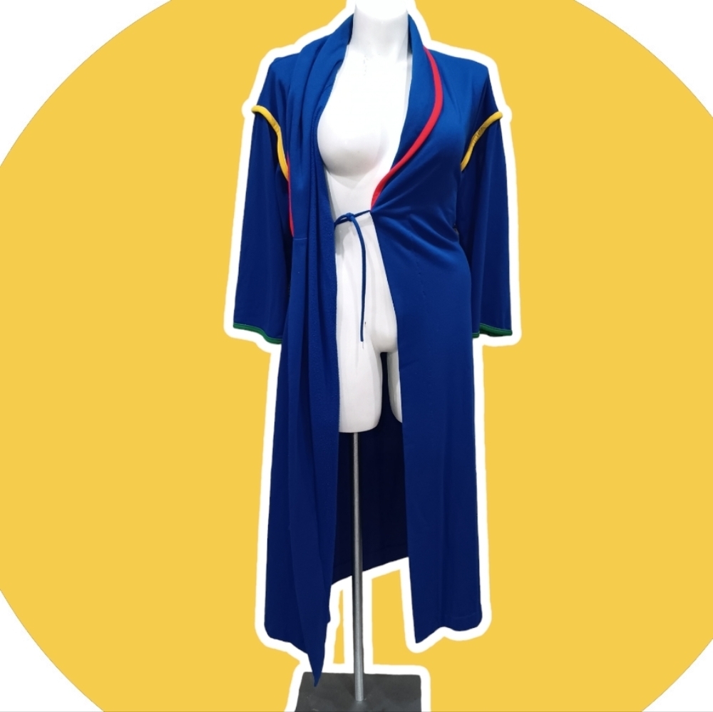 Vintage Tiffany Lounge Wear Unisex Robe Sz M ROYAL Blue Mork & Mindy 70s Style - Picture 8 of 8